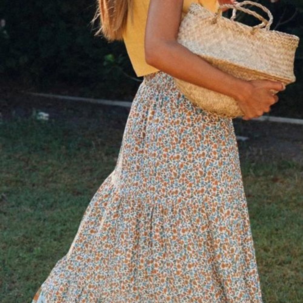 Boho Floral Print Elastic High Waist Maxi Skirt - Picture 6 of 10